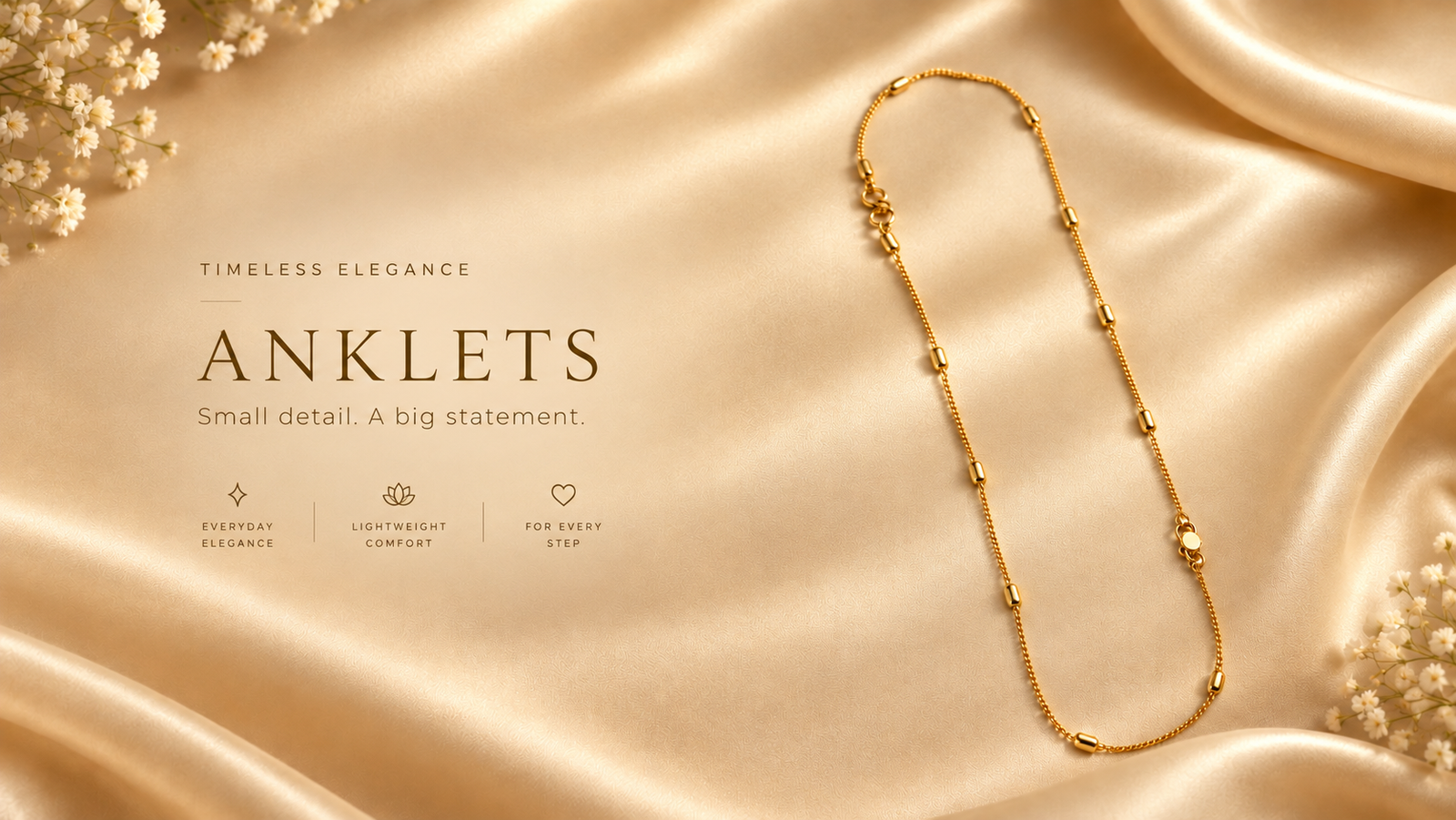 Aura Handcrafted Gold Floral Anklet by Aadhis Jewels