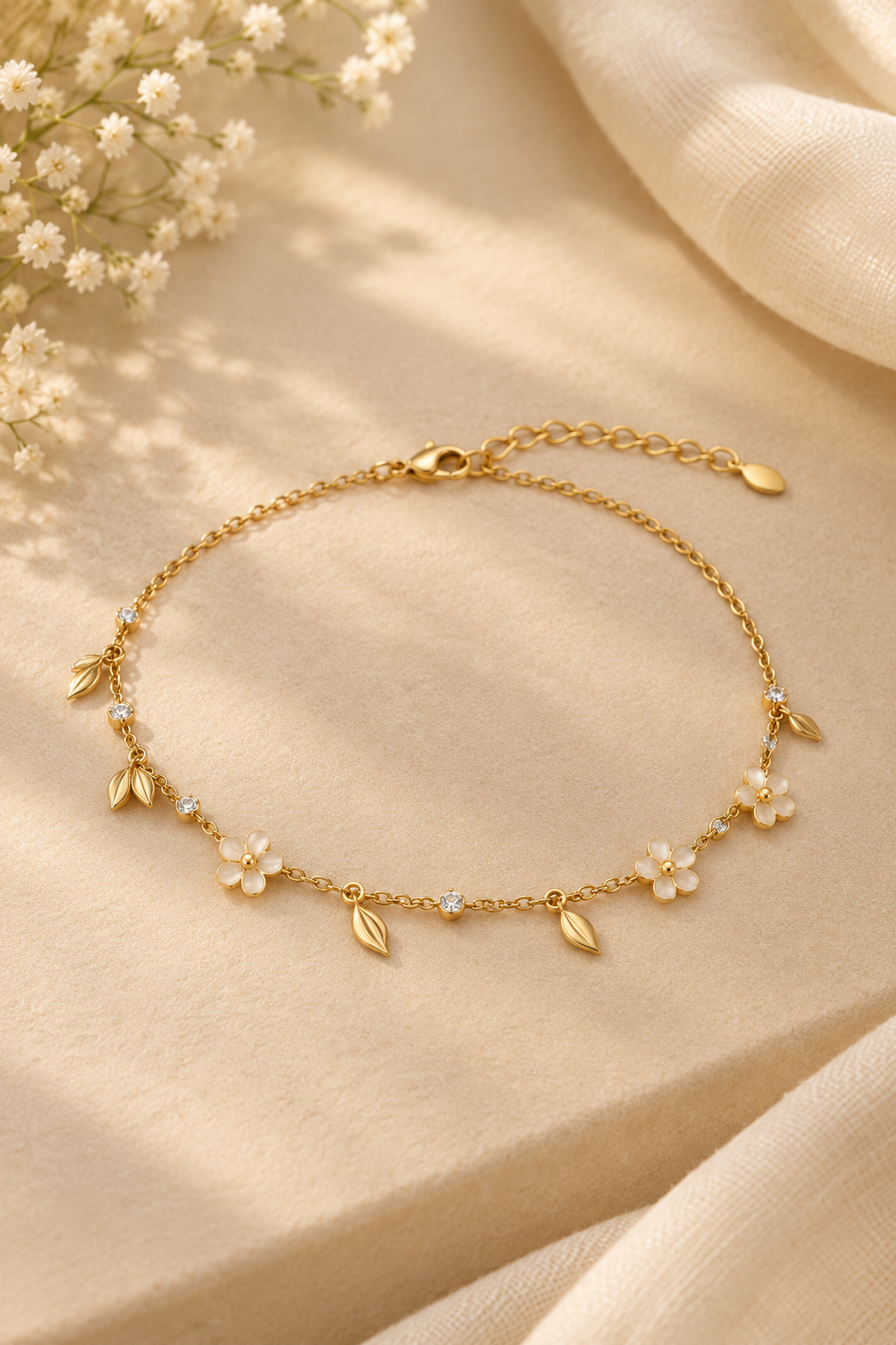 Floral Charm Anklet Buy gold jewellery online Thrissur Kerala